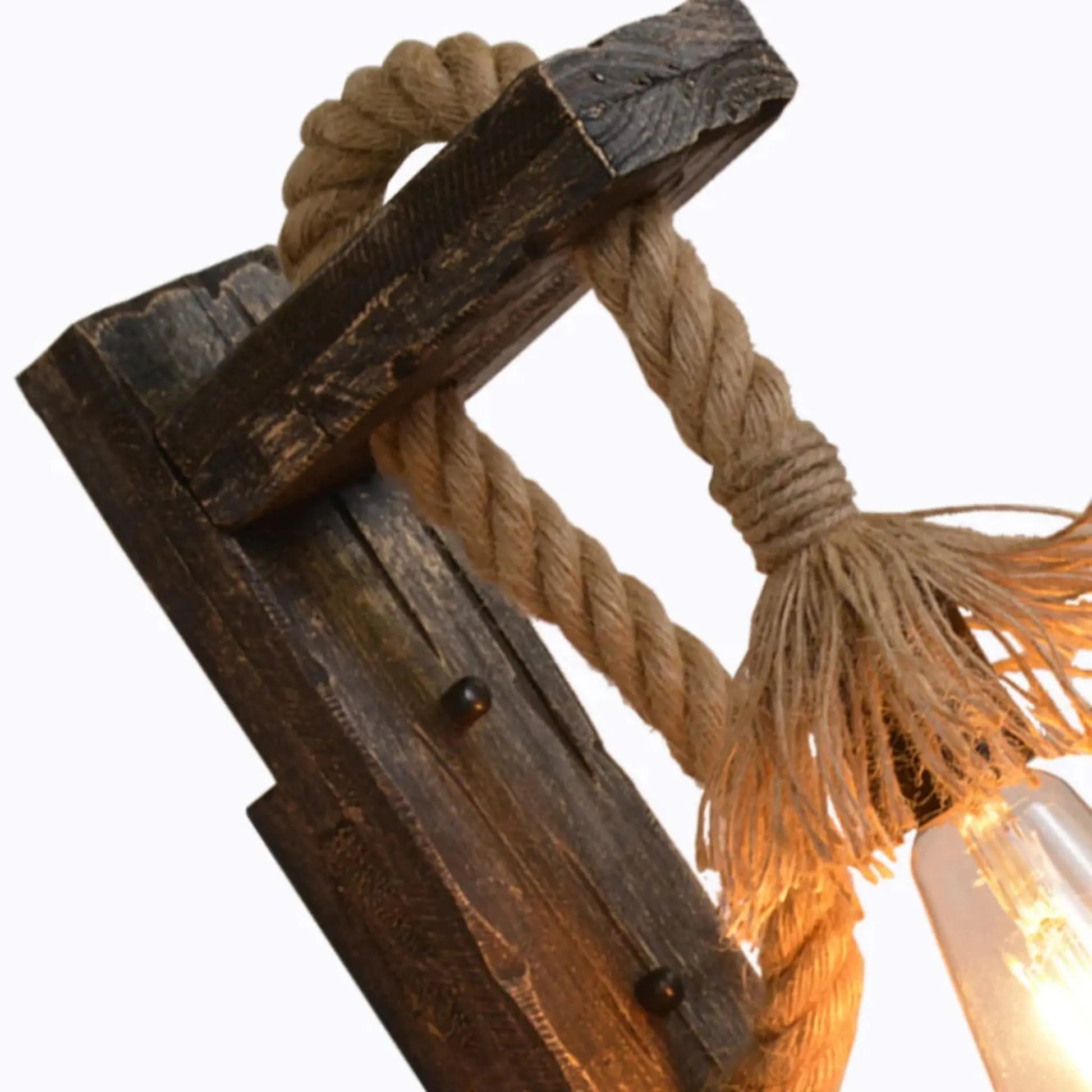 Vintage Wood Hemp Rope Wall Lamp – Industrial Retro Lighting