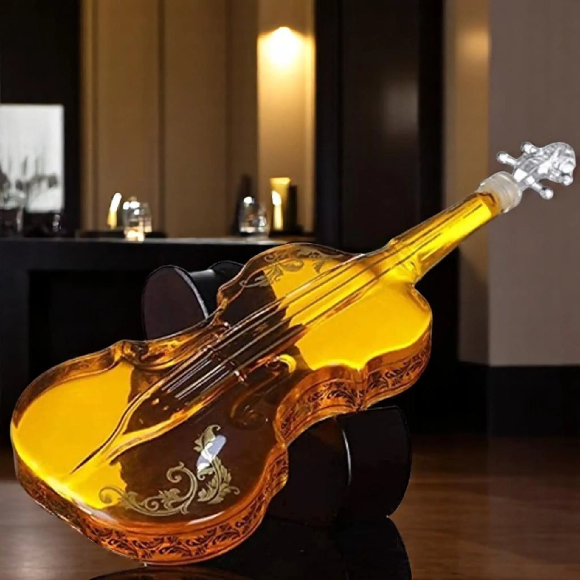 Violin Whiskey Decanter – 1000ml Borosilicate Glass with Stand - Geniogoods