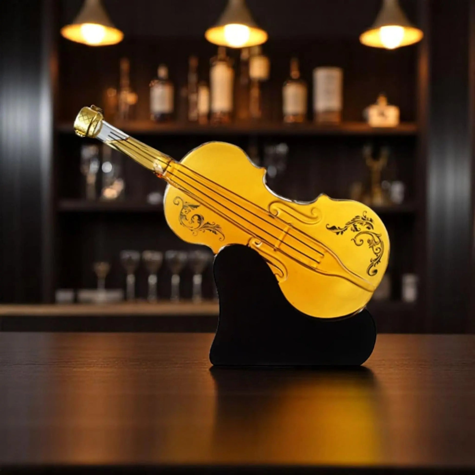 Violin Whiskey Decanter – 1000ml Borosilicate Glass with Stand - Geniogoods