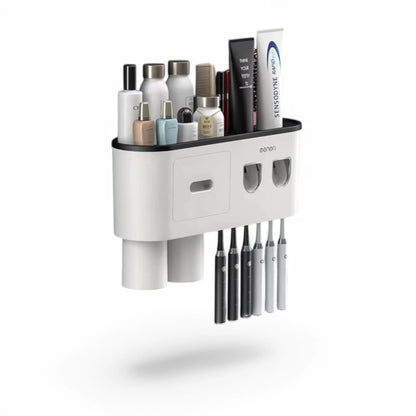 Wall-Mounted Toothbrush Holder with Dispenser – Magnetic Bathroom Rack  Geniogoods