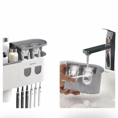 Wall-Mounted Toothbrush Holder with Dispenser – Magnetic Bathroom Rack  Geniogoods
