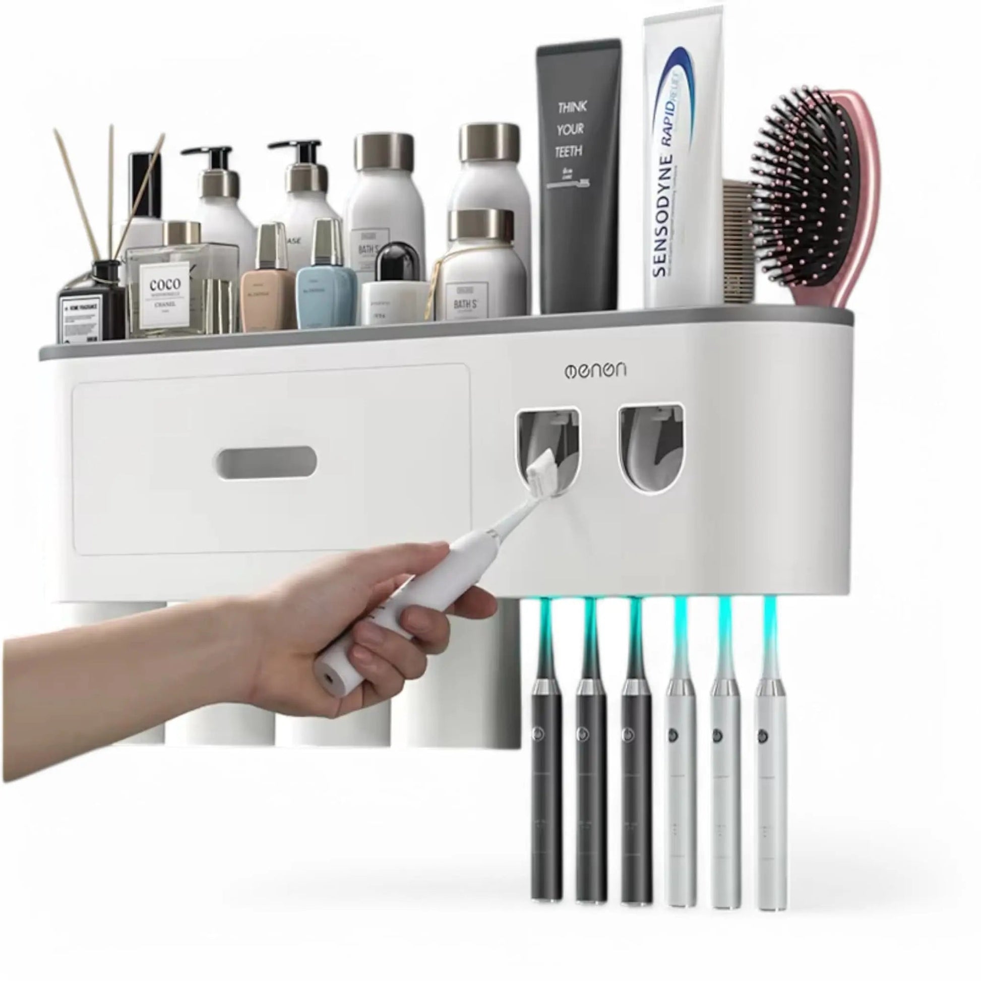 Wall-Mounted Toothbrush Holder with Dispenser – Magnetic Bathroom Rack  Geniogoods
