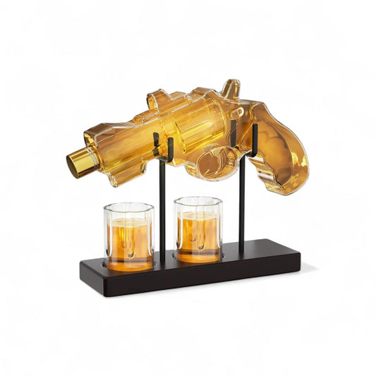 Whiskey decanter gun set – glass pistol bottle with 2 shot glasses  Geniogoods