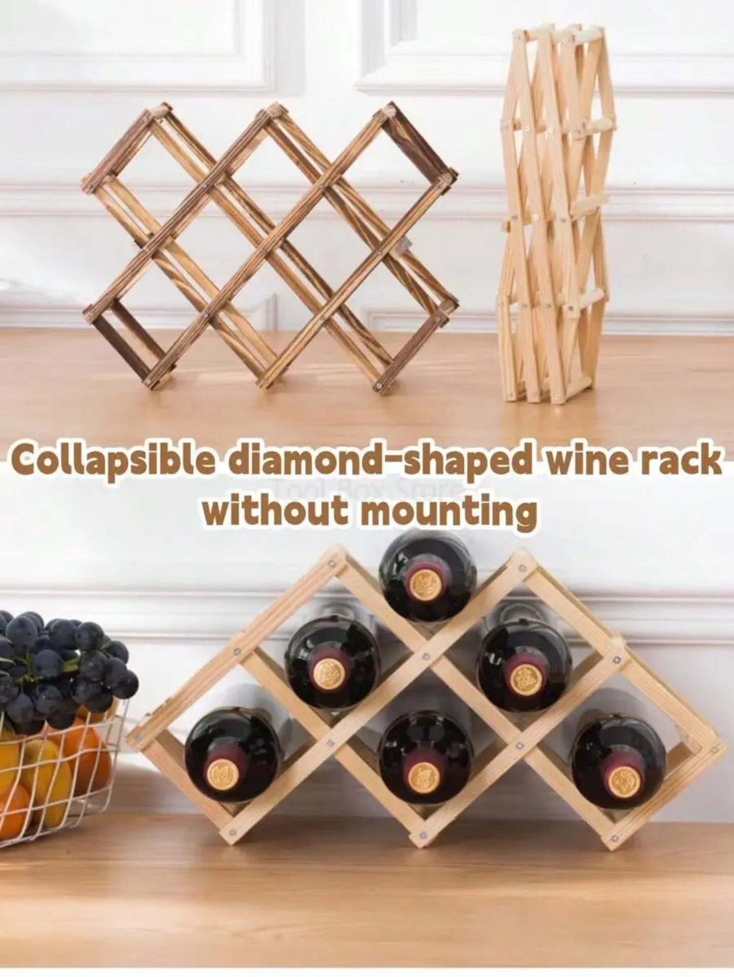 Wooden Wine Rack | Foldable Solid Wood Wine Bottle Organizer 