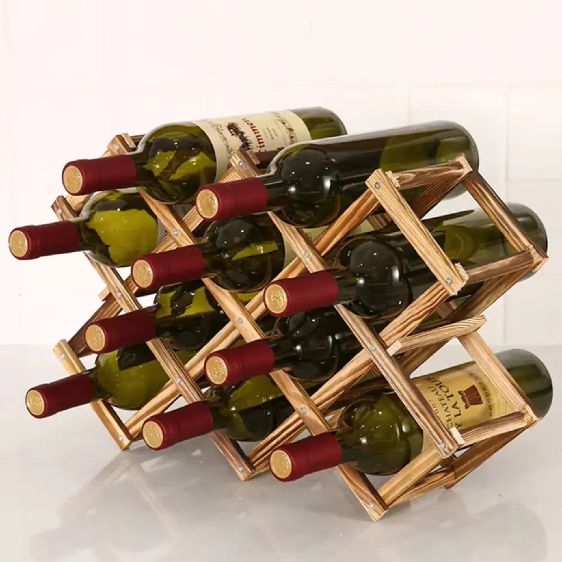 Wooden Wine Rack | Foldable Solid Wood Wine Bottle Organizer 