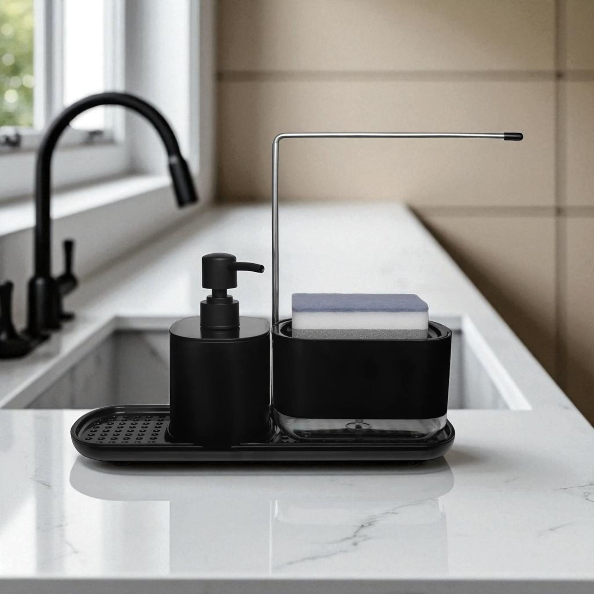 Kitchen soap dispenser set 4-in-1 – sleek sink organizer - Geniogoods
