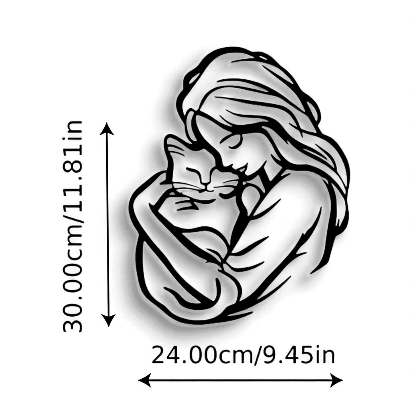 Cat Lover Metal Wall Art – Woman Hugging Cat Silhouette