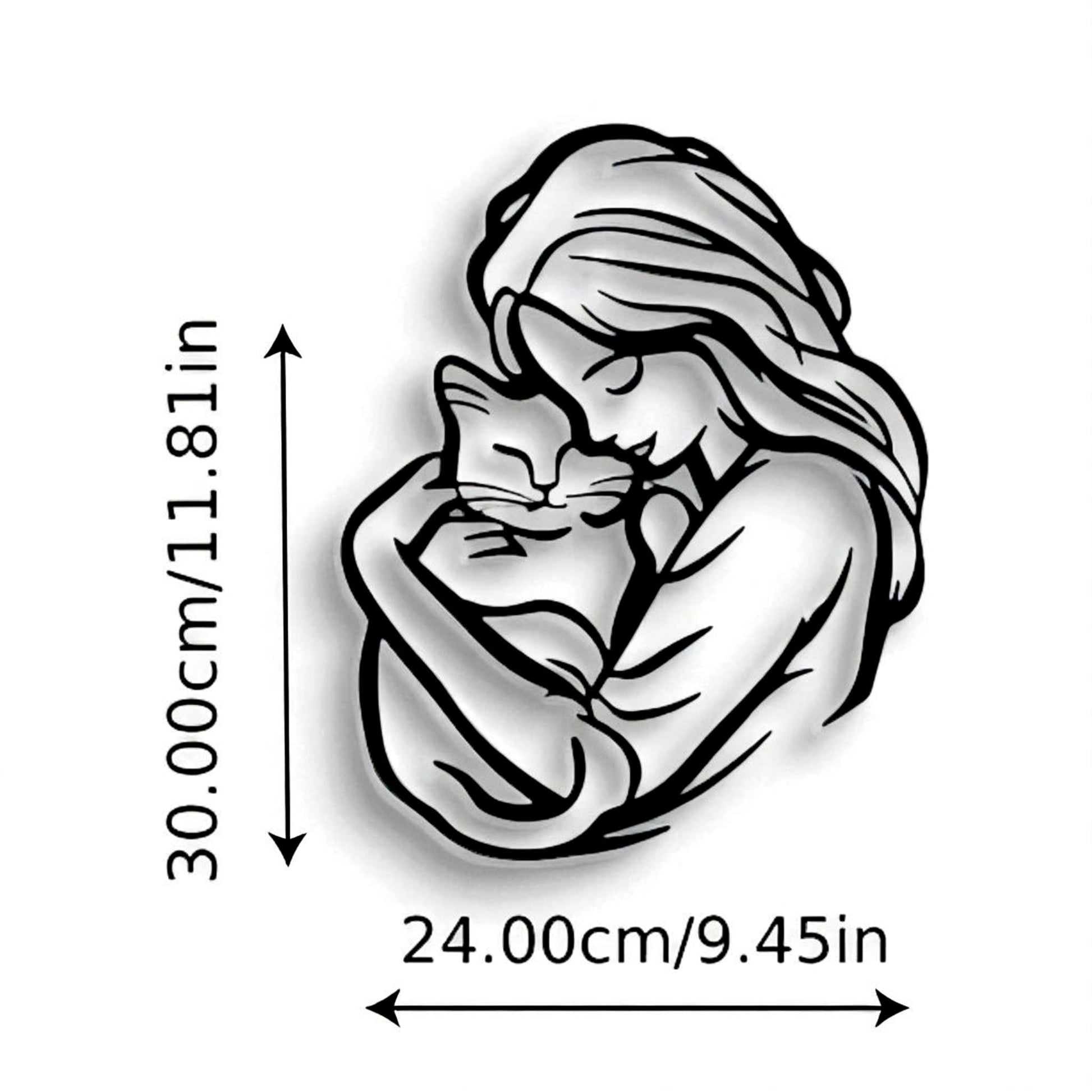 Cat Lover Metal Wall Art – Woman Hugging Cat Silhouette