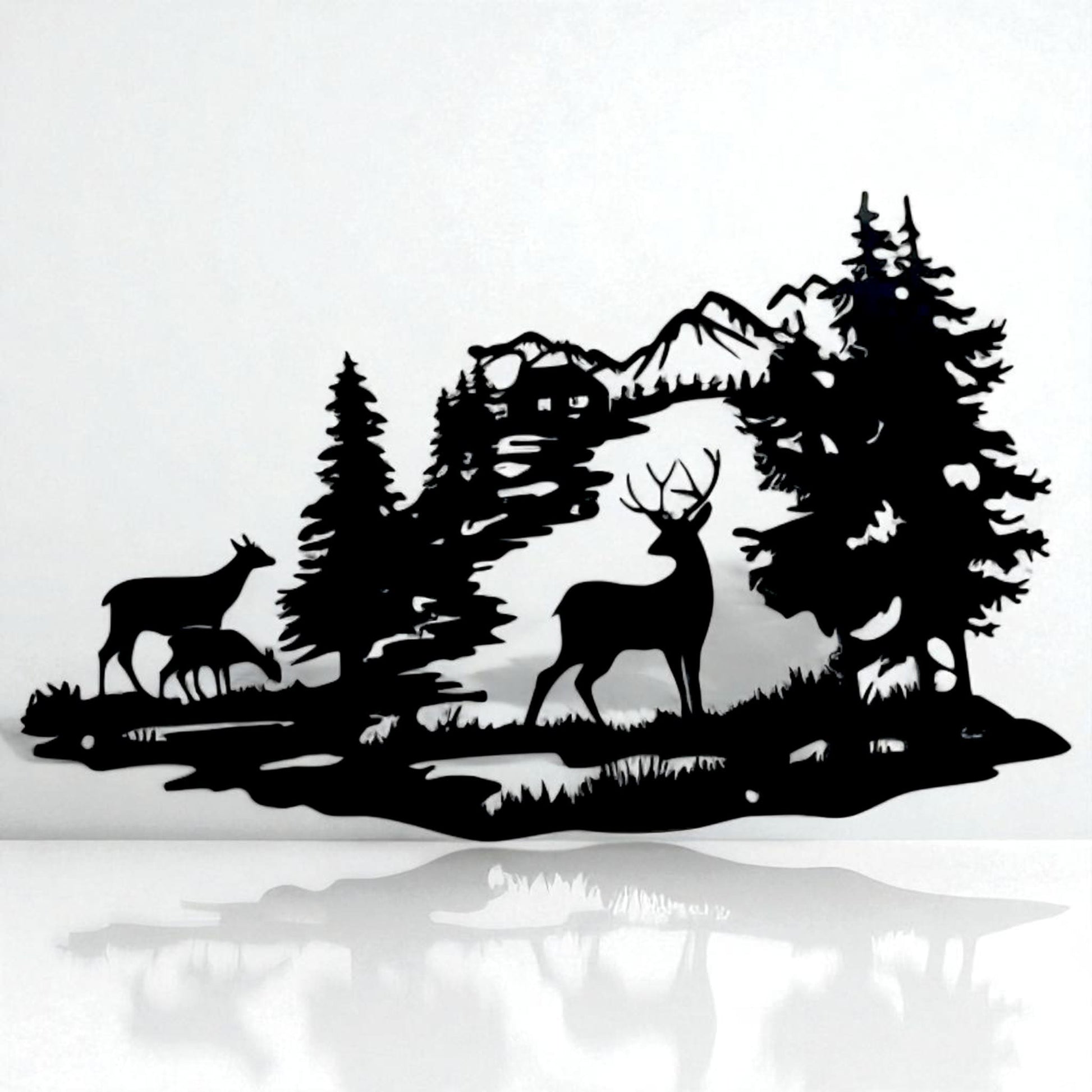 Deer Forest Silhouette Metal Wall Art – Rustic Cabin Home Decor