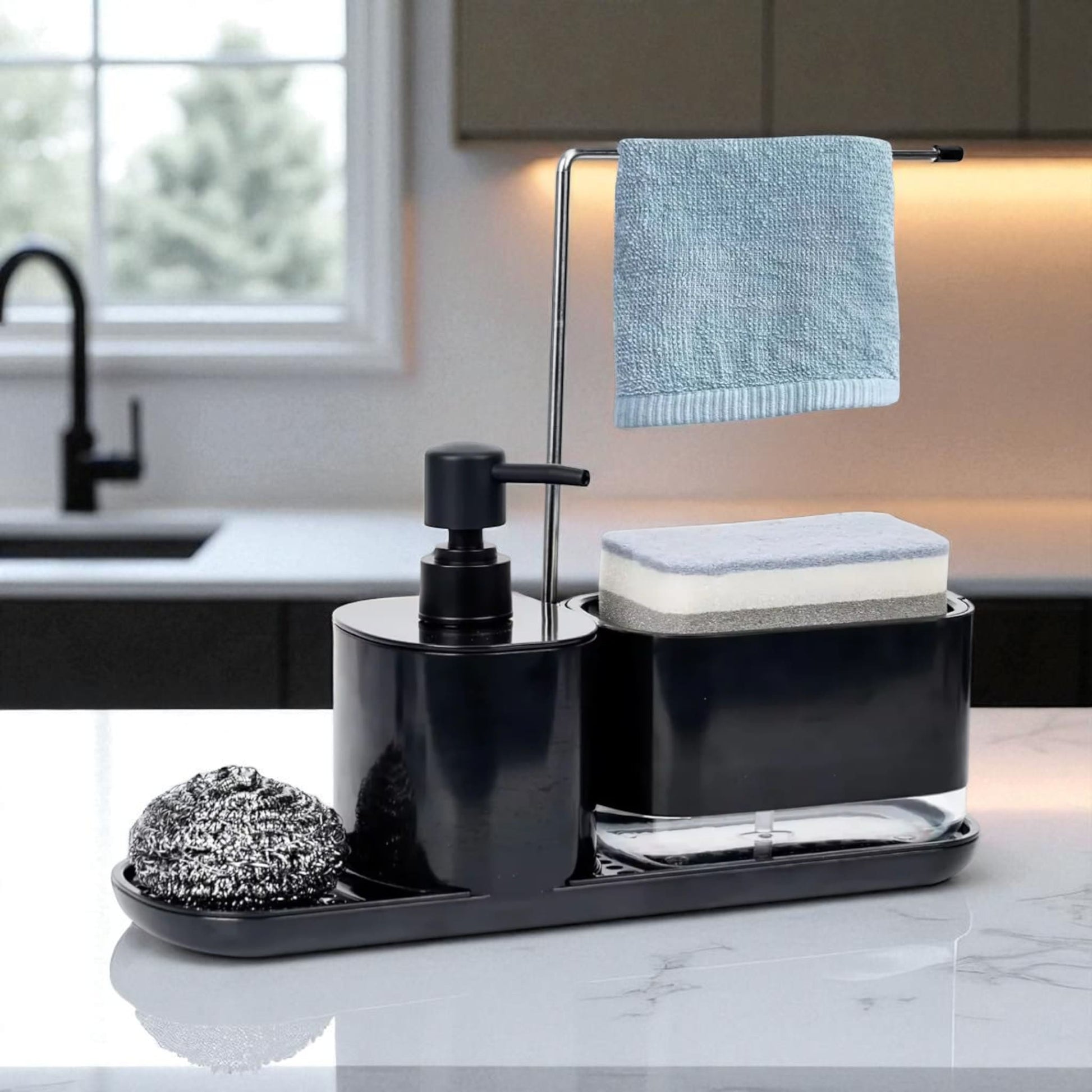 Kitchen soap dispenser set 4-in-1 – sleek sink organizer - Geniogoods