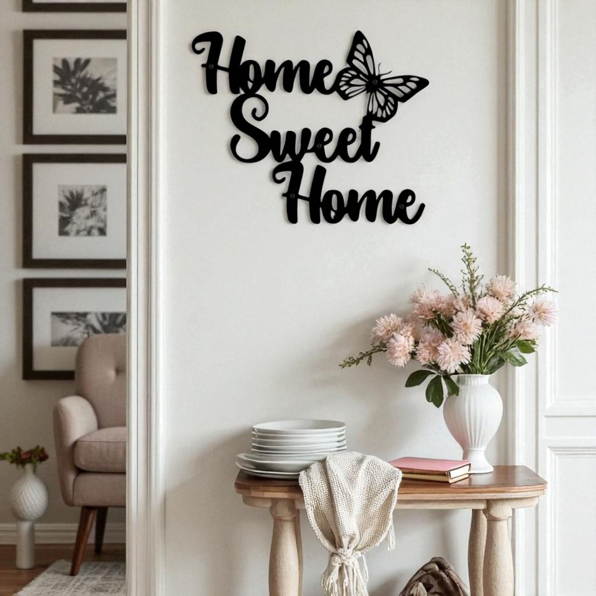 Home Sweet Home Metal Wall Art – Rustic Butterfly Design
