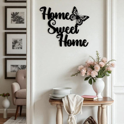 Home Sweet Home Metal Wall Art – Rustic Butterfly Design