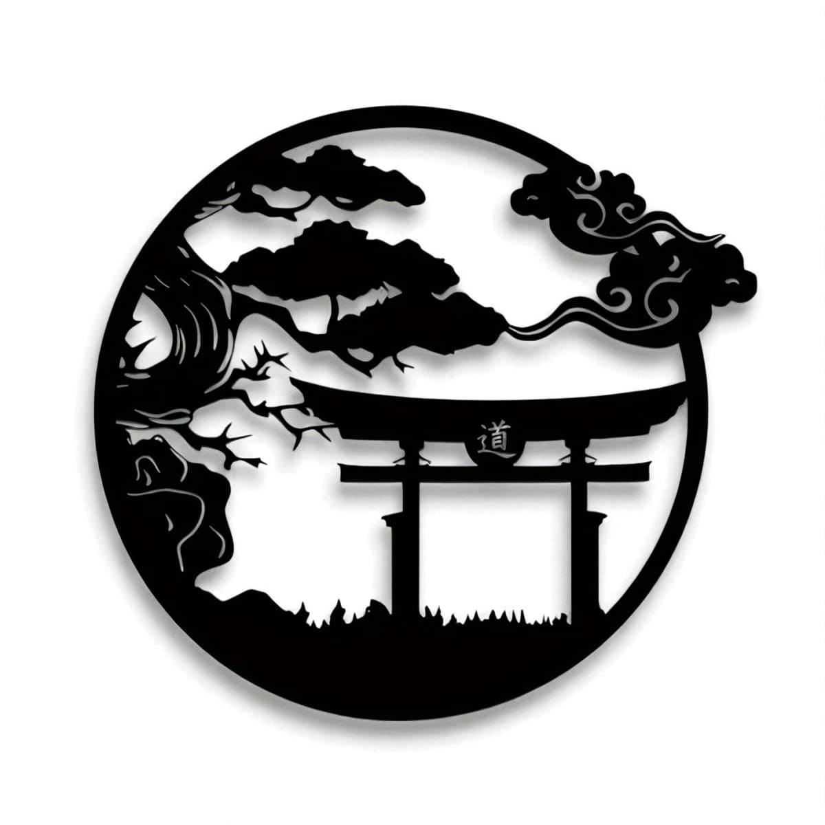Torii Gate & Bonsai Tree Metal Wall Art – Japanese Samurai Decor