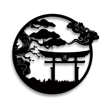 Torii Gate & Bonsai Tree Metal Wall Art – Japanese Samurai Decor