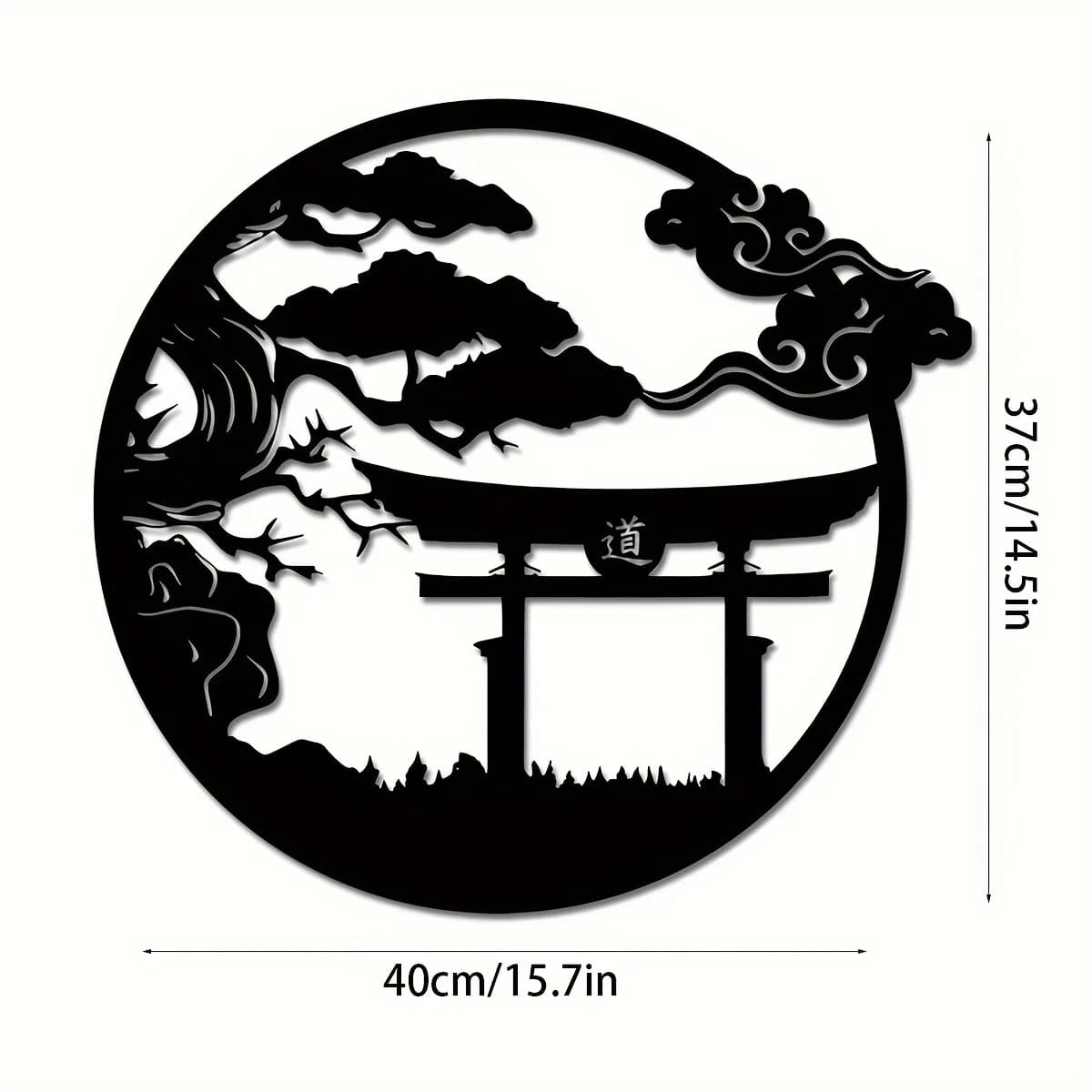 Torii Gate & Bonsai Tree Metal Wall Art – Japanese Samurai Decor