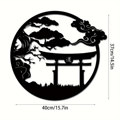 Torii Gate & Bonsai Tree Metal Wall Art – Japanese Samurai Decor