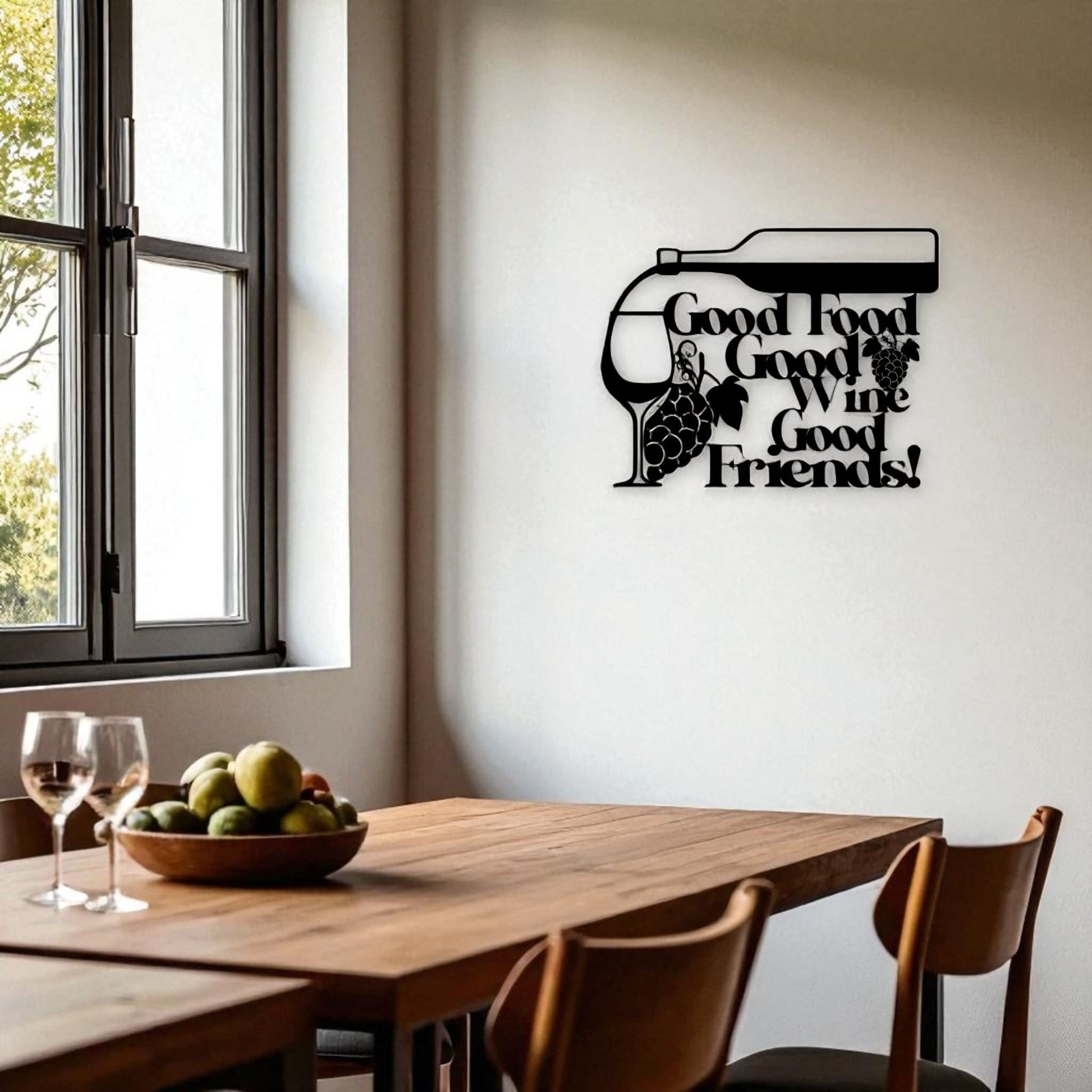 Good Food Good Wine Good Friends Metal Wall Art – Kitchen Bar Decor