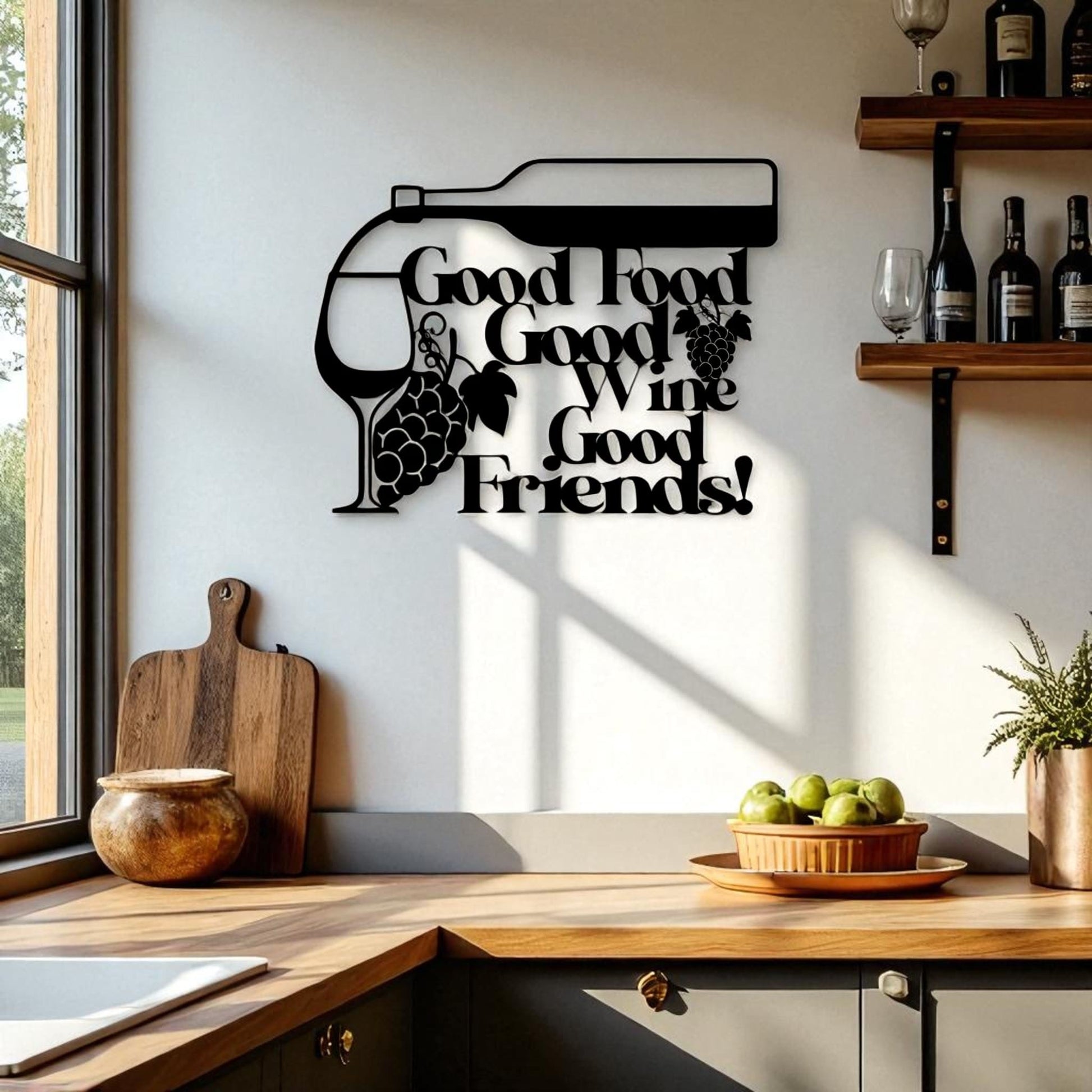 Good Food Good Wine Good Friends Metal Wall Art – Kitchen Bar Decor