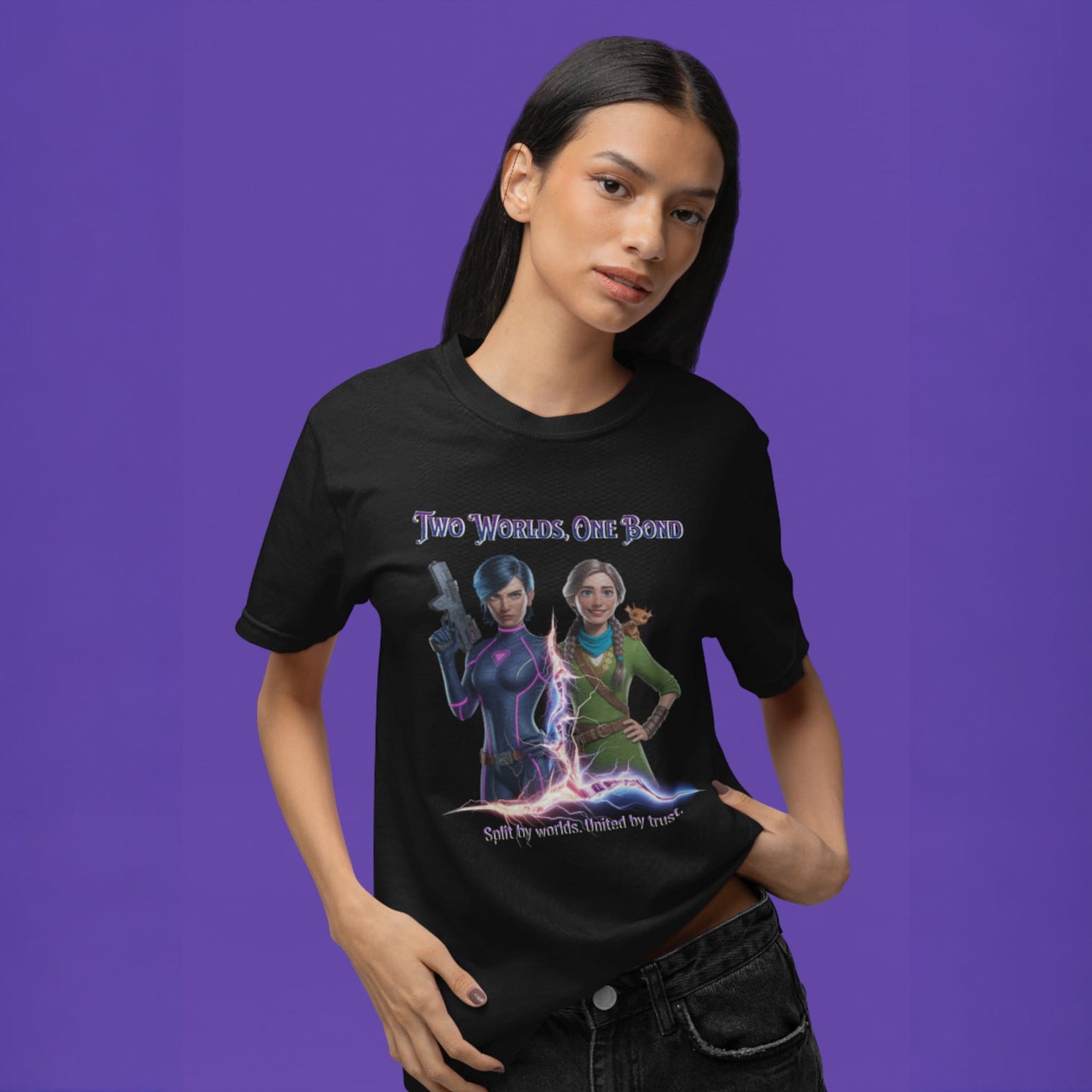 T-shirt « Deux mondes, un Bond » – Split Fiction Realistic Art
