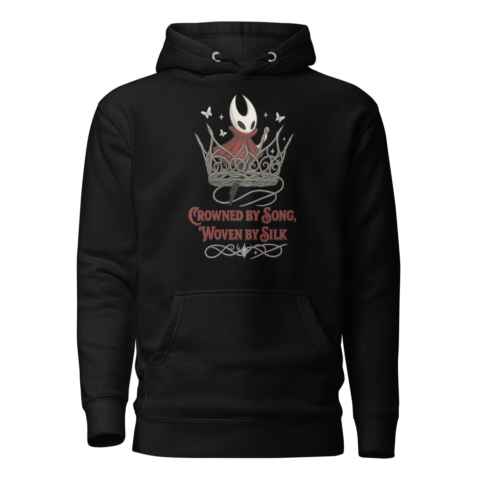 Crowned by Song Hoodie – Silksong Hornet Fan Art Tribute – fan-made gamer merch by GenioGoods