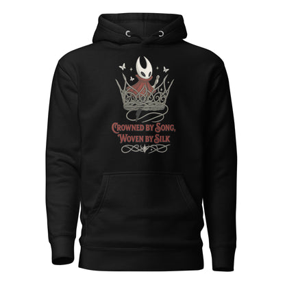 Crowned by Song Hoodie – Silksong Hornet Fan Art Tribute – fan-made gamer merch by GenioGoods