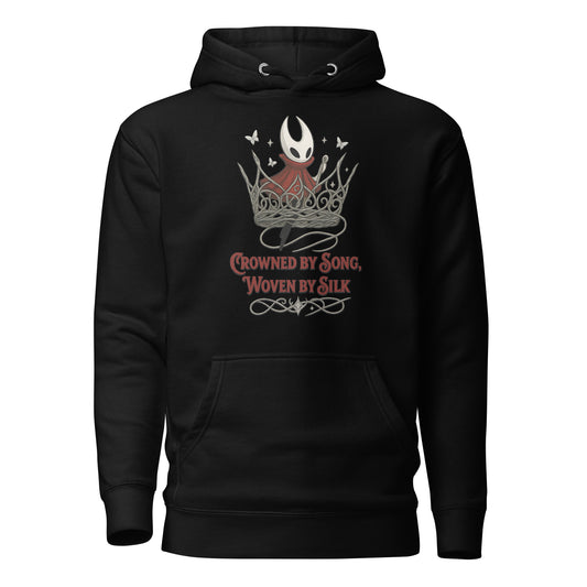 Crowned by Song Hoodie – Silksong Hornet Fan Art Tribute – fan-made gamer merch by GenioGoods