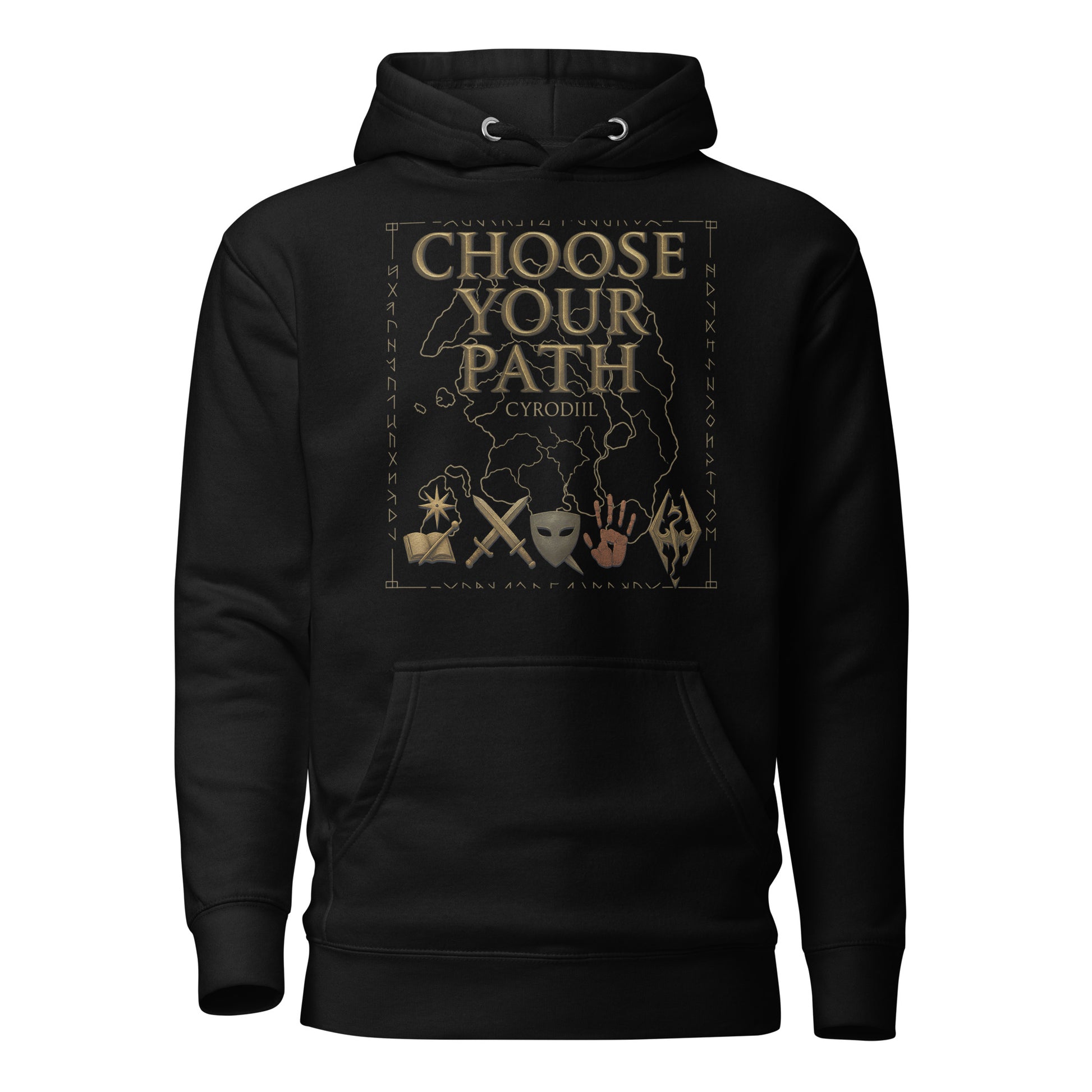 Oblivion Choose Your Path Hoodie – Cyrodiil Map Edition – fan-made gamer merch by GenioGoods