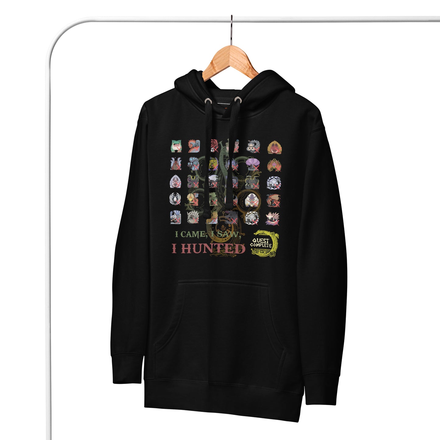Monster Hunter Wilds Hoodie – Hunting Record Tribute – fan-made gamer merch by GenioGoods