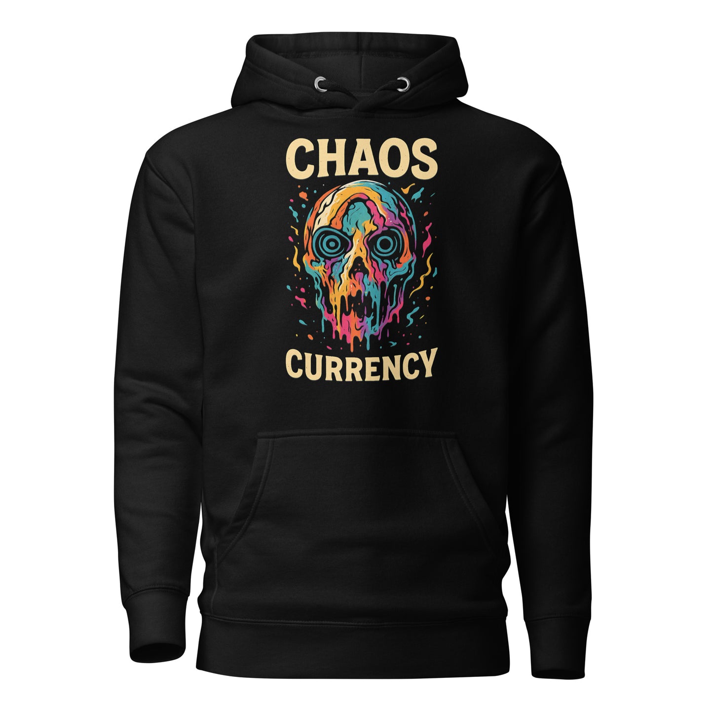 Borderlands 4 Chaos Currency Hoodie featuring a vibrant dripping skull design on a black background.