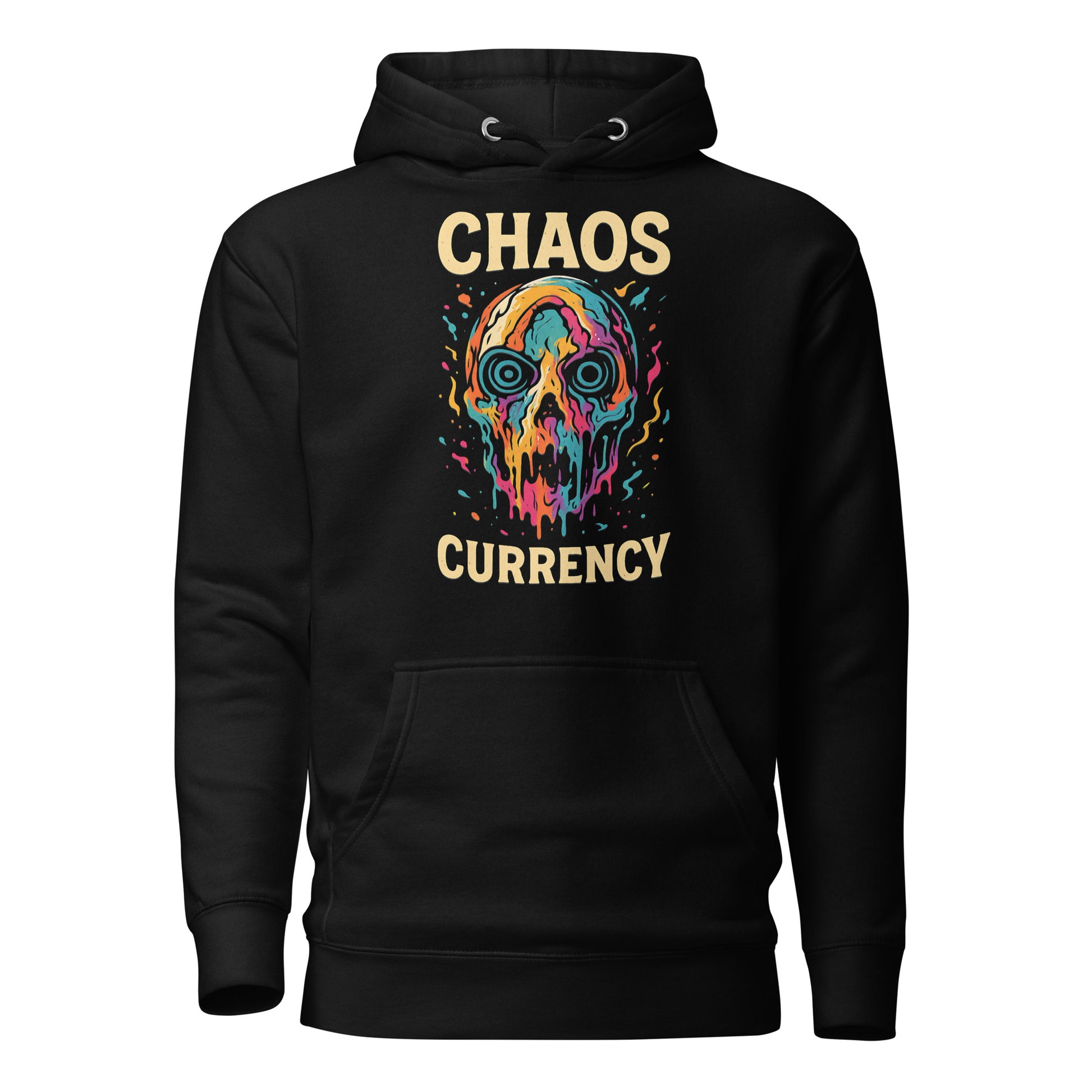 Borderlands 4 Chaos Currency Hoodie featuring a vibrant dripping skull design on a black background.