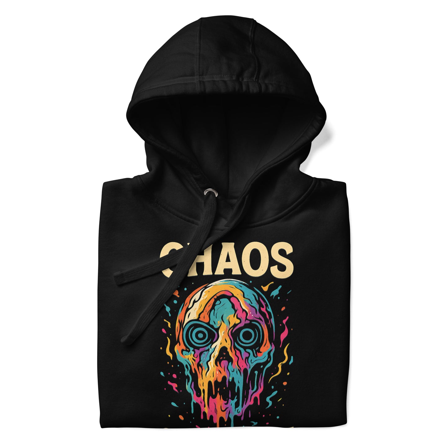 Borderlands 4 Chaos Currency Hoodie featuring a vibrant dripping skull design with the word 'CHAOS'.