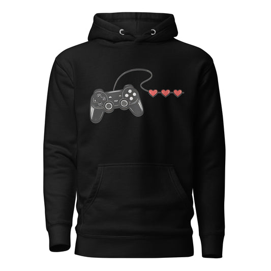Gamer Couple Connection Hoodie – Shared Play Design – fan-made gamer merch by GenioGoods