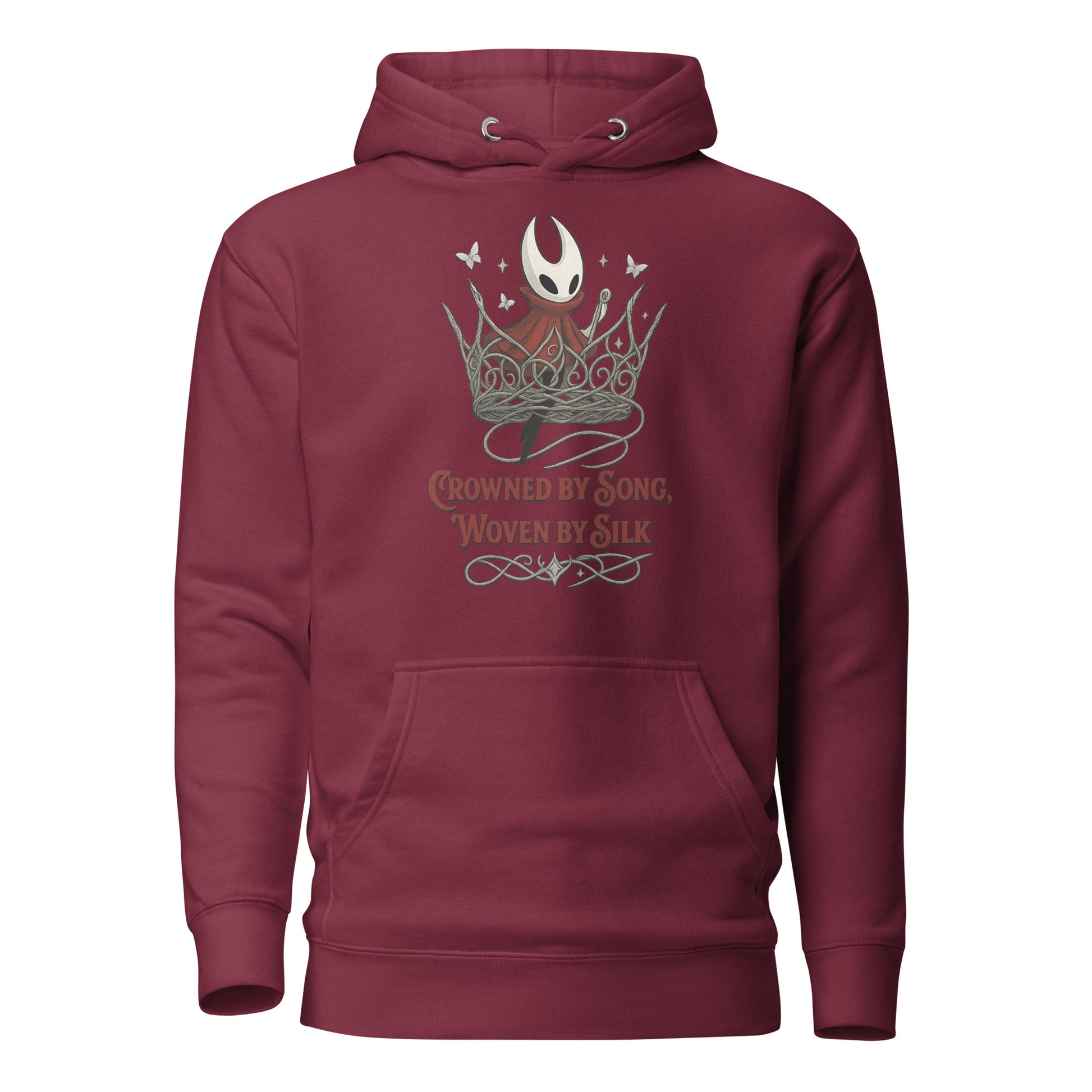 Crowned by Song Hoodie – Silksong Hornet Fan Art Tribute – fan-made gamer merch by GenioGoods