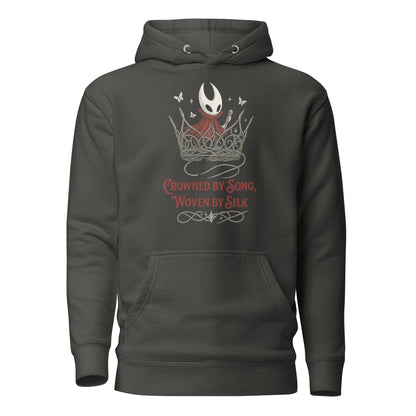 Crowned by Song Hoodie – Silksong Hornet Fan Art Tribute – fan-made gamer merch by GenioGoods