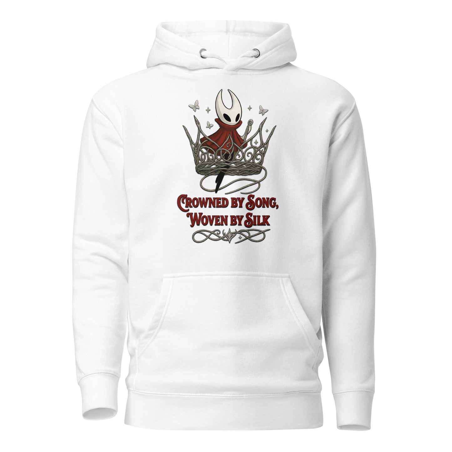 Crowned by Song Hoodie – Silksong Hornet Fan Art Tribute – fan-made gamer merch by GenioGoods