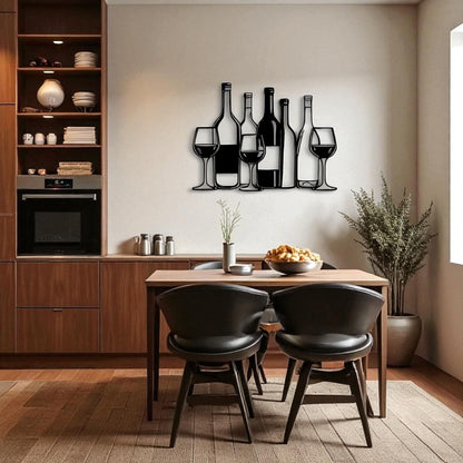 Metal Wine Bottles & Glasses Wall Art – Bar Kitchen Decor