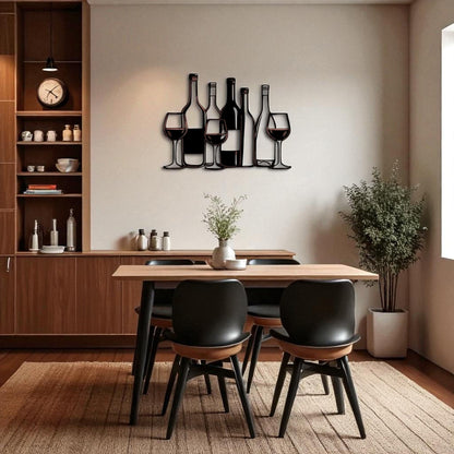 Metal Wine Bottles & Glasses Wall Art – Bar Kitchen Decor