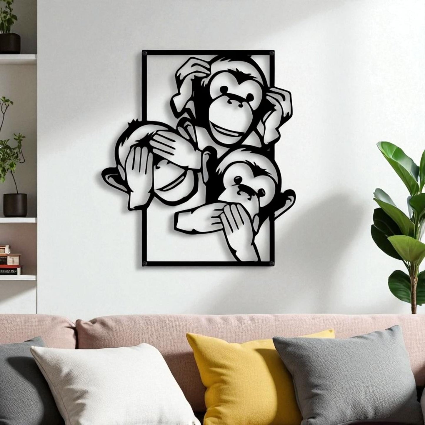 No See Hear Speak Monkey Metal Wall Art – Funny Bathroom Decor