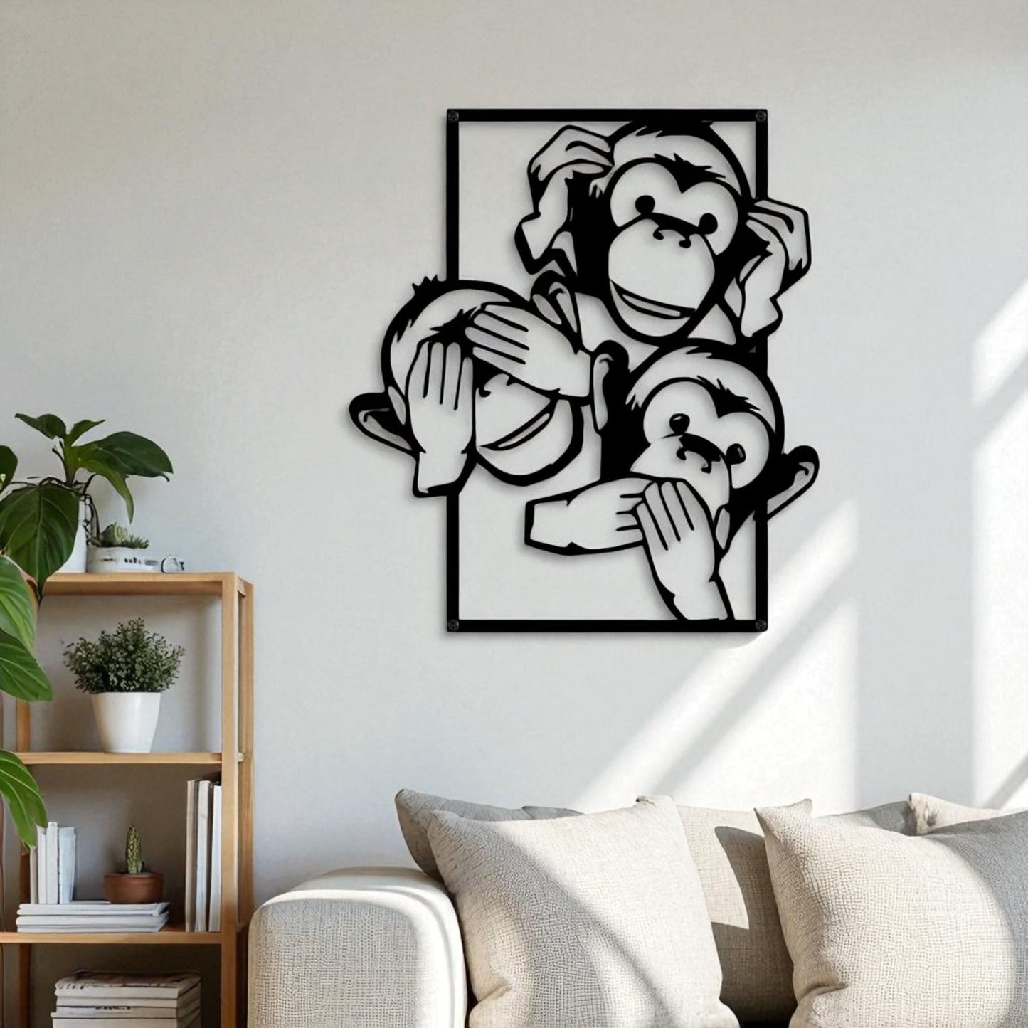 No See Hear Speak Monkey Metal Wall Art – Funny Bathroom Decor