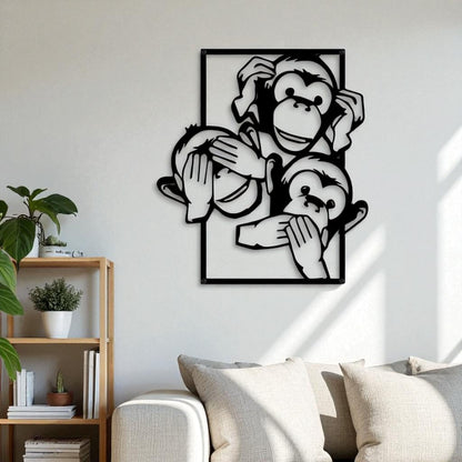 No See Hear Speak Monkey Metal Wall Art – Funny Bathroom Decor