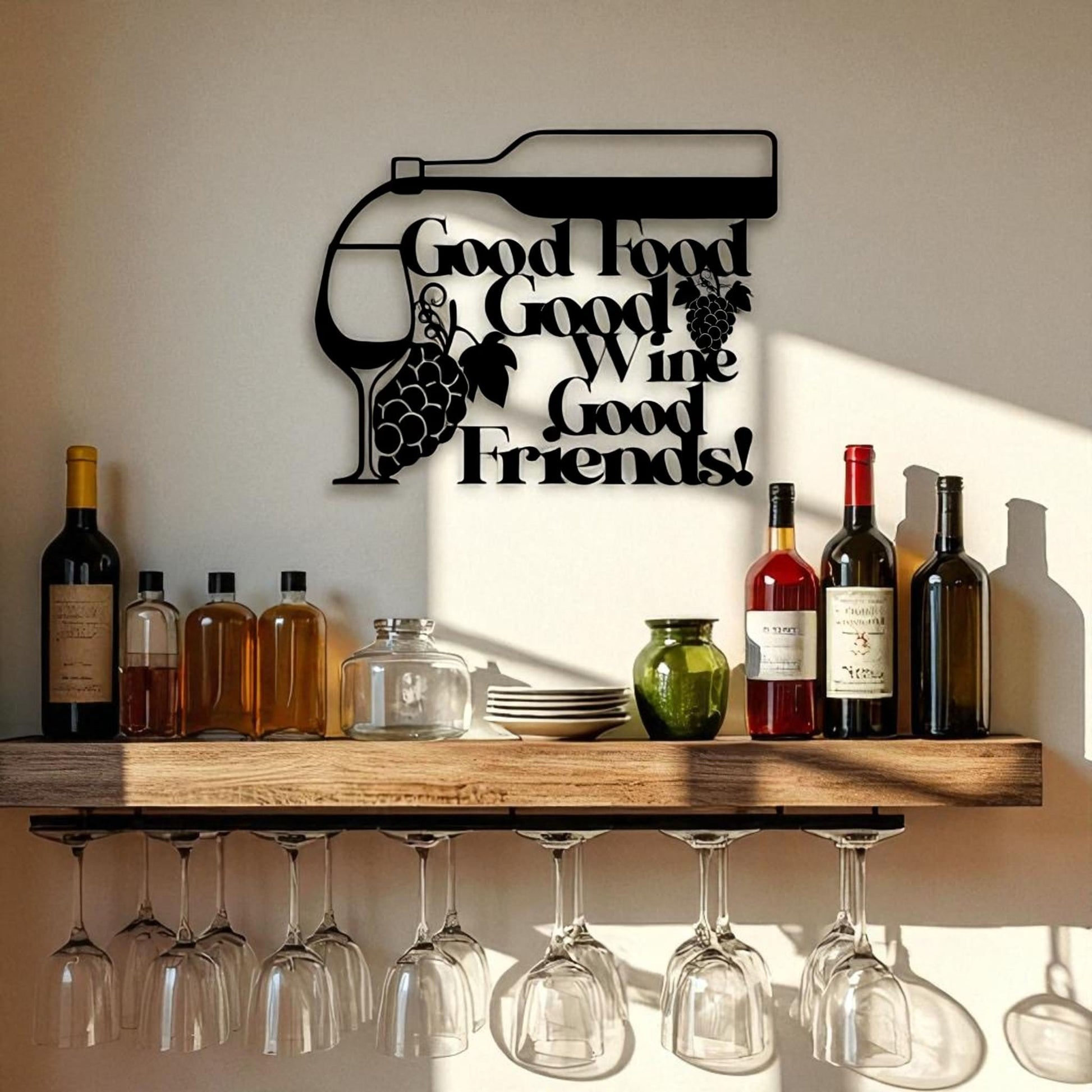 Good Food Good Wine Good Friends Metal Wall Art – Kitchen Bar Decor