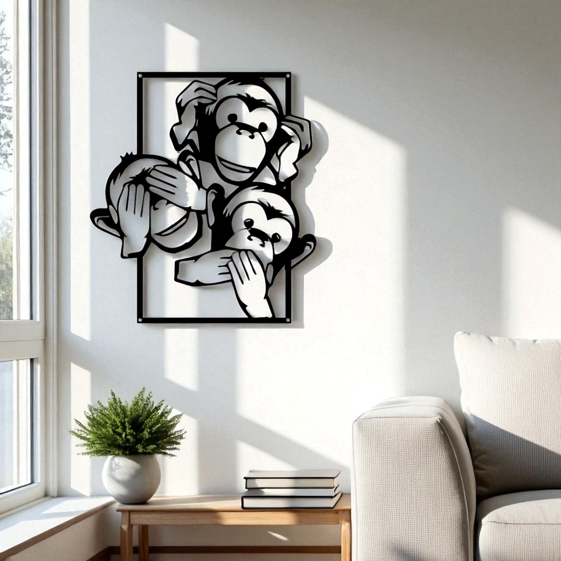 No See Hear Speak Monkey Metal Wall Art – Funny Bathroom Decor