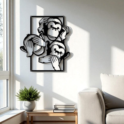 No See Hear Speak Monkey Metal Wall Art – Funny Bathroom Decor