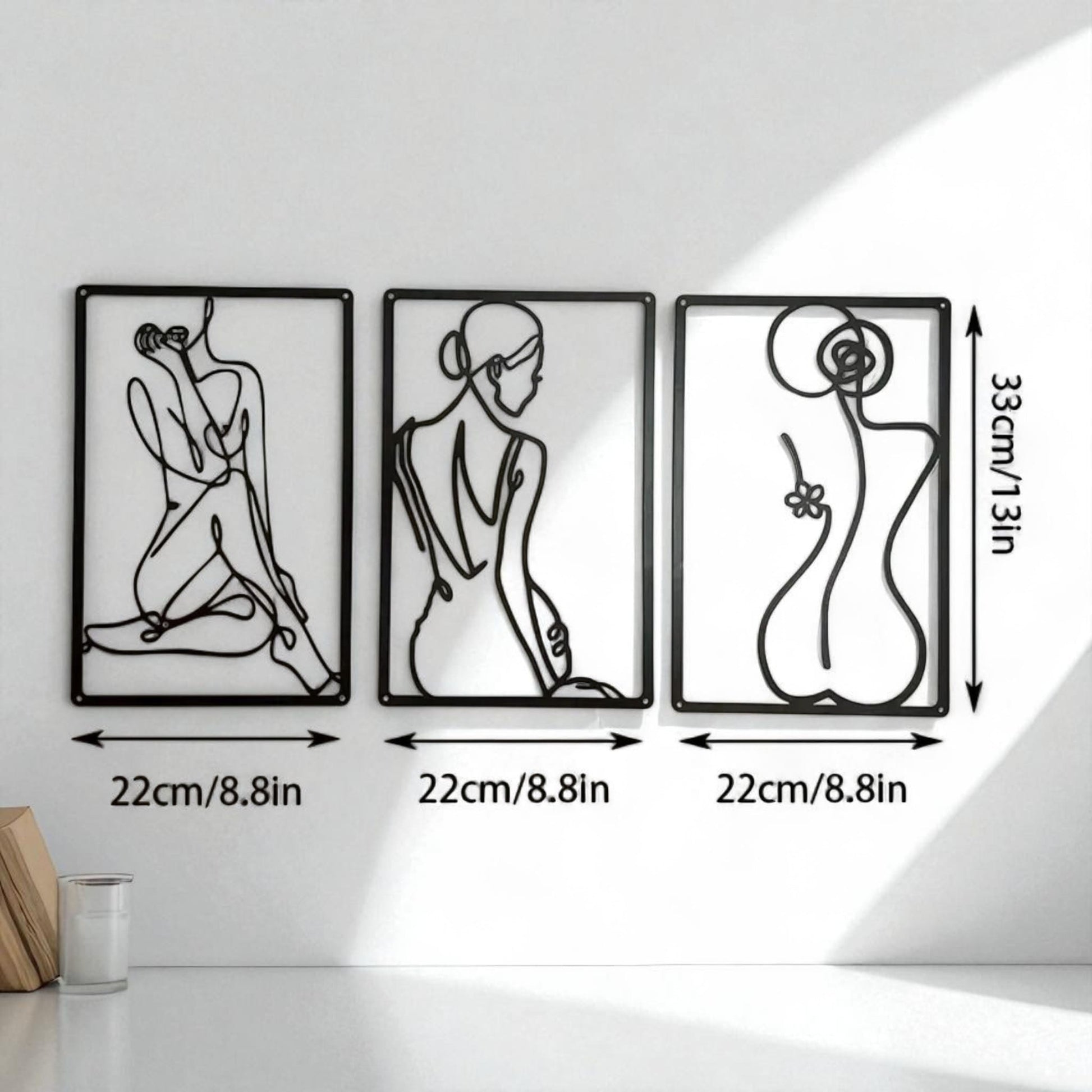 Female line art wall decor – 3-piece metal minimalist sculpture set  Geniogoods