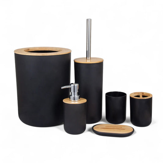 Bathroom accessories set 6-piece – bamboo minimalist decor - Geniogoods