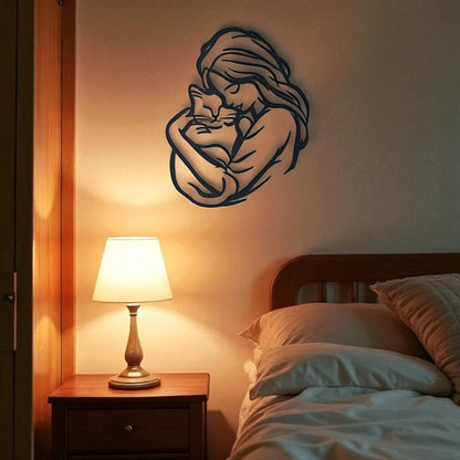 Cat Lover Metal Wall Art – Woman Hugging Cat Silhouette
