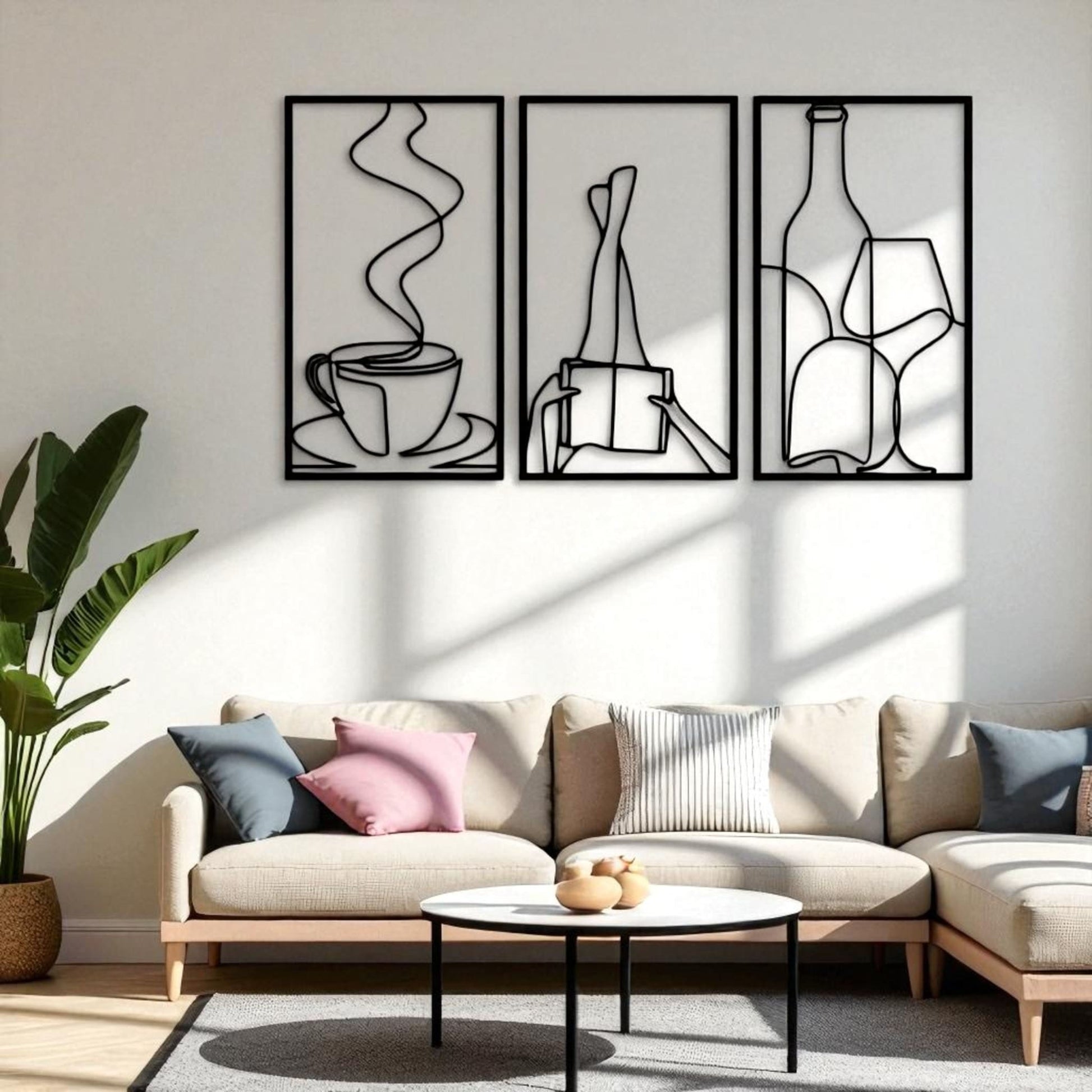 Set of 3 Minimalist Book & Coffee Metal Wall Art – Modern Home Decor