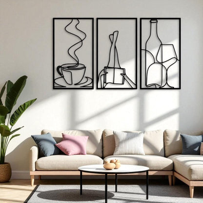 Set of 3 Minimalist Book & Coffee Metal Wall Art – Modern Home Decor