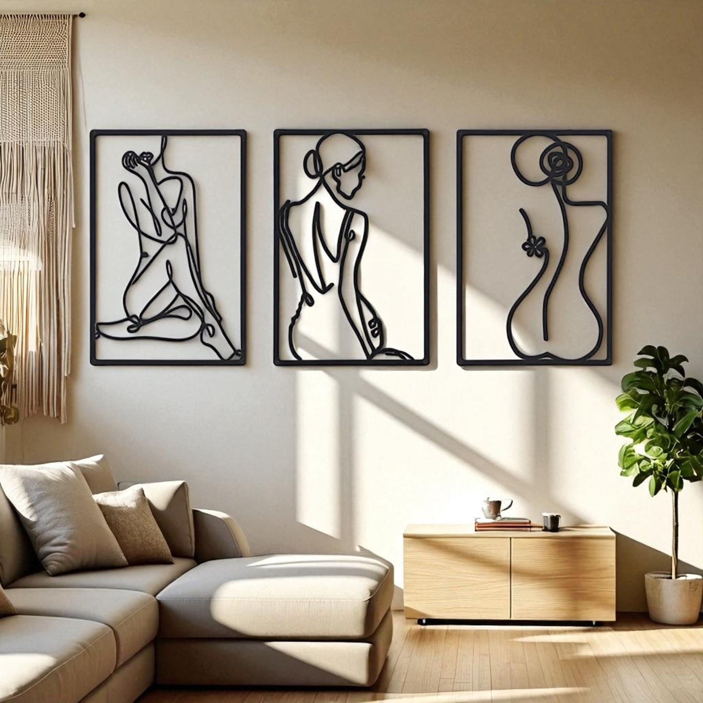 Female line art wall decor – 3-piece metal minimalist sculpture set  Geniogoods