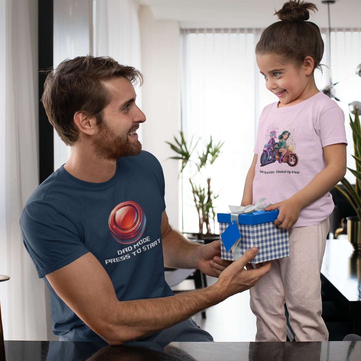 Dad Mode T-Shirt – Gamer Fatherhood Start Button Tee